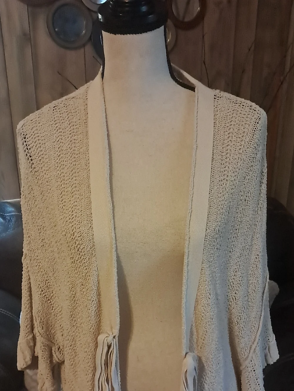 Free People Oversized Beach House Brunch Open Knit Tie Front Cardigan Sweater